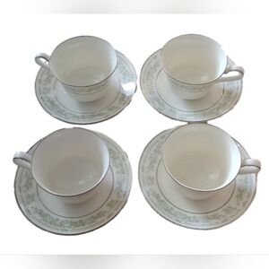 Noritake Ivory China LEXINE Footed Cups + Saucers Set, set of 4